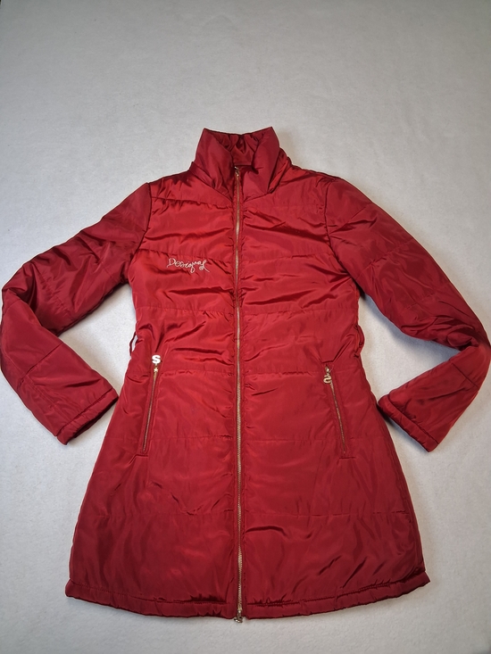 Desigual Jackets & Blazers - Desigual Red Quilted Long Puffer Coat with Gold Zippers